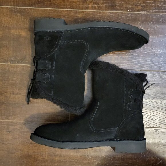NEW UGG Naiyah Boots Womens 7 Black Suede Wool Shearling Cozy Fur Winter - Picture 2 of 9
